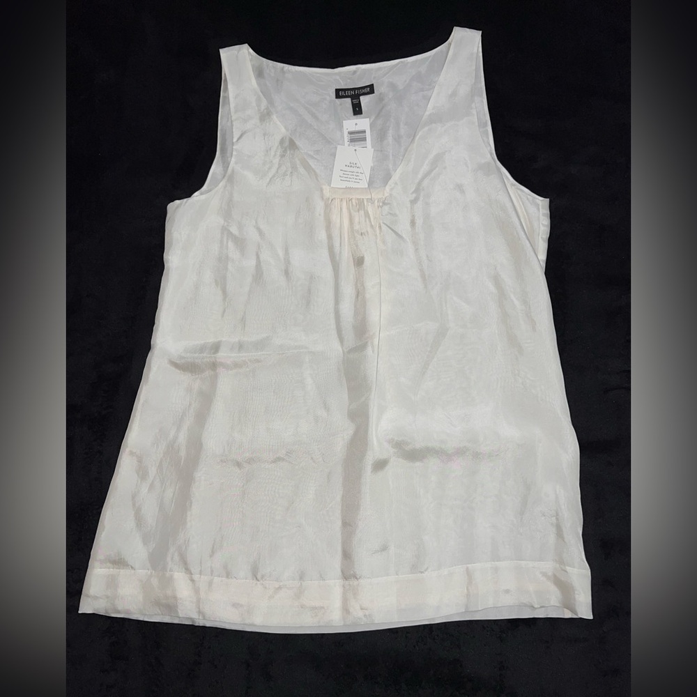 Eileen Fisher Womens Silk Habutai Sleeveless Tunic, Soft White, Lined, Sz Sm,NWT